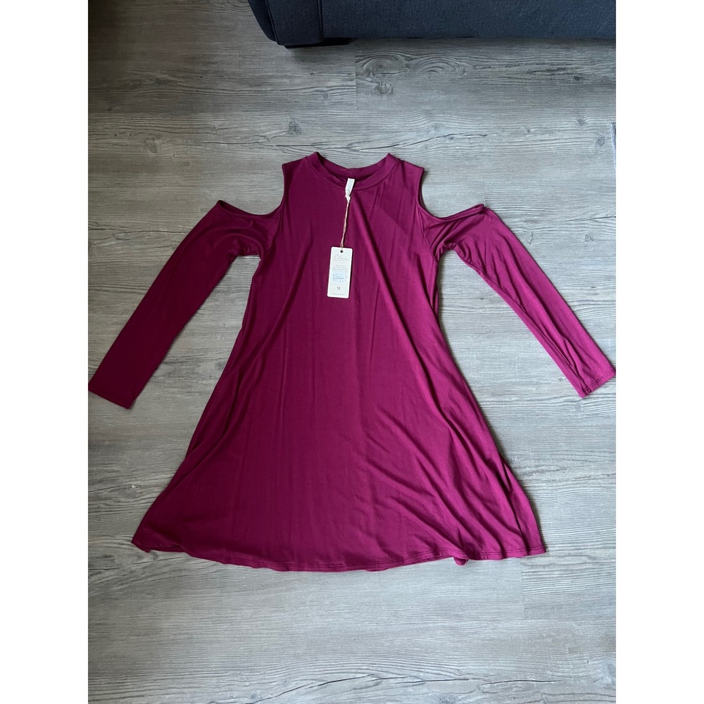 NWT Elan Women's Cold Shoulder Dress Long Sleeve Pockets Maroon Size Medium